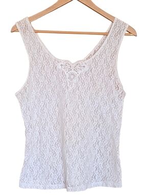 White Lace Sleeveless Tank Top Women's S Cottagecore Fairy Bohemian Coquette